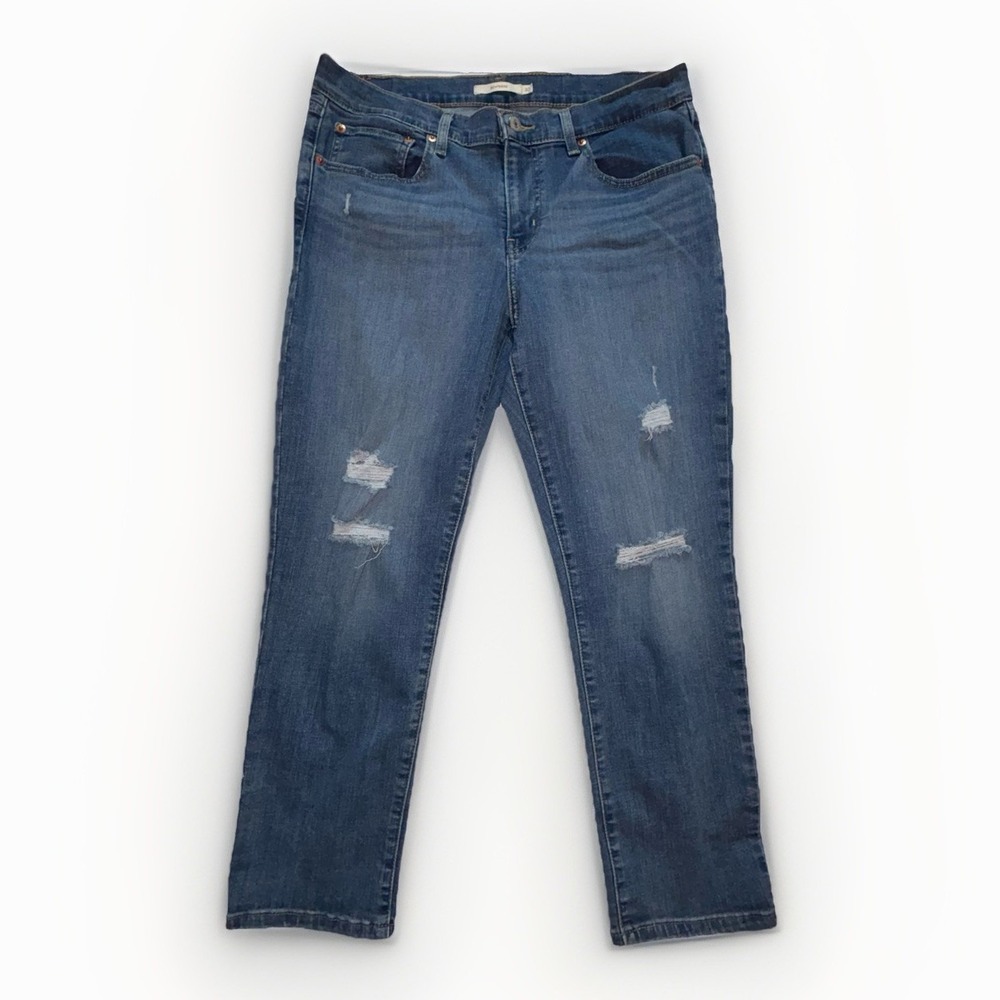 Levi's Womens Distressed Boyfriend Jeans Size 30‎ 32x26 Blue Denim Cropped